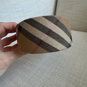 Burberry Beige Black Plaid Headband with subtle metallic sparkle.